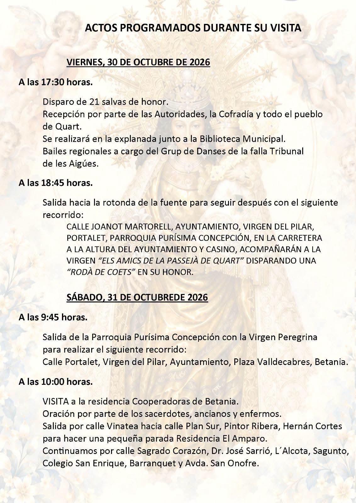 🔹Visita Virgen de los Desamparados a Quart de Poblet.
